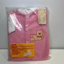 Vintage Sears Infant Sleep 'N Play Suit Size Newborn NOS Teddy Bear Pink Footy