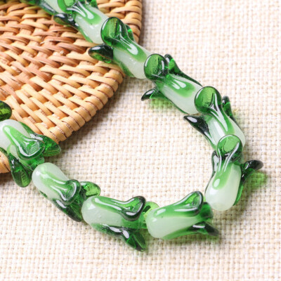 20pcs Green Handmade Lampwork Glass Vegetable Beads Loose Spacer Crafting 9x20mm