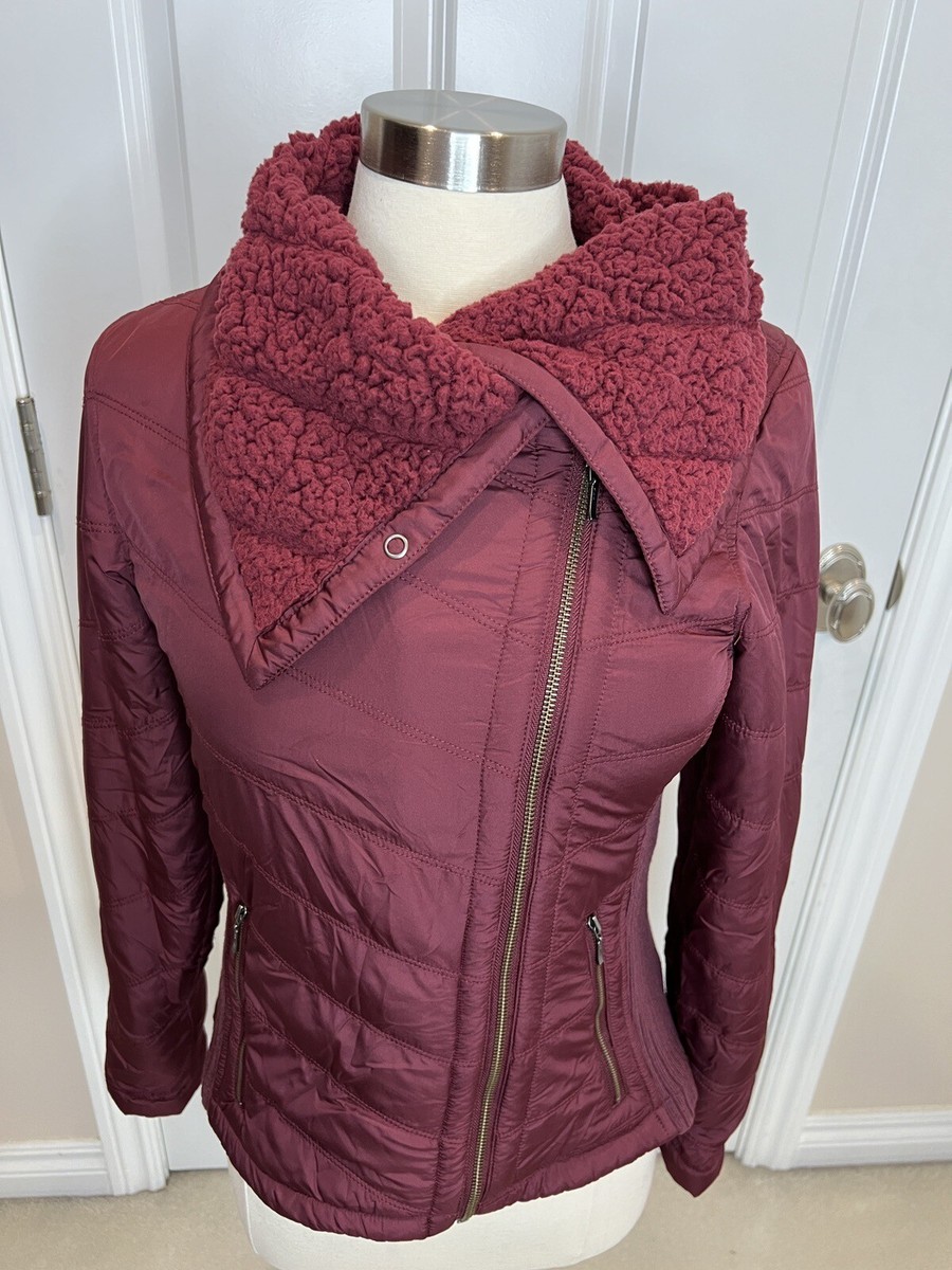 Prana Womens Sherpa Lined Diva Jacket Cranberry Sz Small Lighweight Collard  Coat