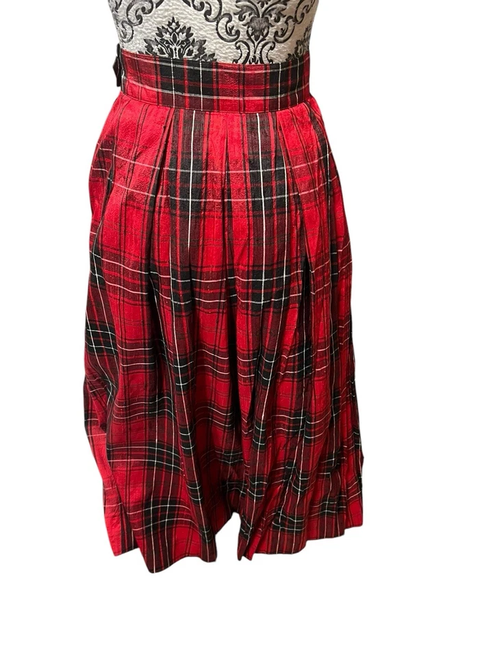 "Falda midi Brooks Brothers de colección seda roja a cuadros tafetán para mujer 28"" bolsillos en la cintura" Foto 2 de 4