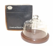 Leonard Silver Co Towle Crystal & Wood Cheese Keeper in Original Box