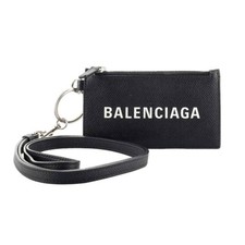 Balenciaga Women's Grain Leather Neck Lanyard Card Holder Wallet Size One Size