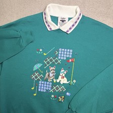 Vintage 90s Gopher Sport Collared Sweatshirt Adult XL Grandma Core Golf Print