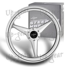 White Wood Grip W-power 13.75 White 3-spoke 6-hole Center Steering Wheel