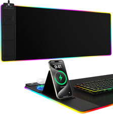 Mouse Pad with Phone Holder, Wireless Charging Desk Mat, RGB Gaming Mousepad Hom
