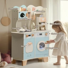 LALAHO Modern Style Play Kitchen Wooden Toy for Kids with Oven Play Sink