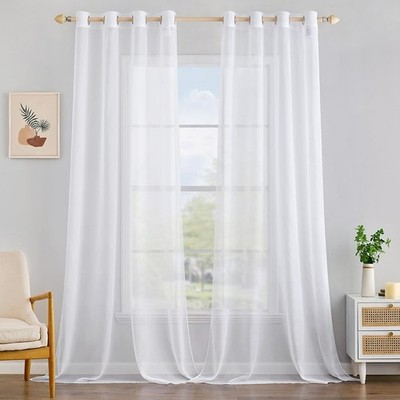 2 Panels Solid Color White Sheer Curtains 120 Inch Length Set, 10 ft Extra