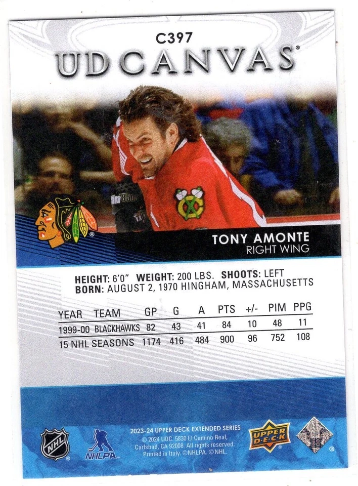 2023-24 Upper Deck Canvas C397 Tony Amonte SP - Image 2 of 2