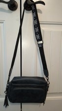 Poiugoya Black Faux Leather Crossbody Bag