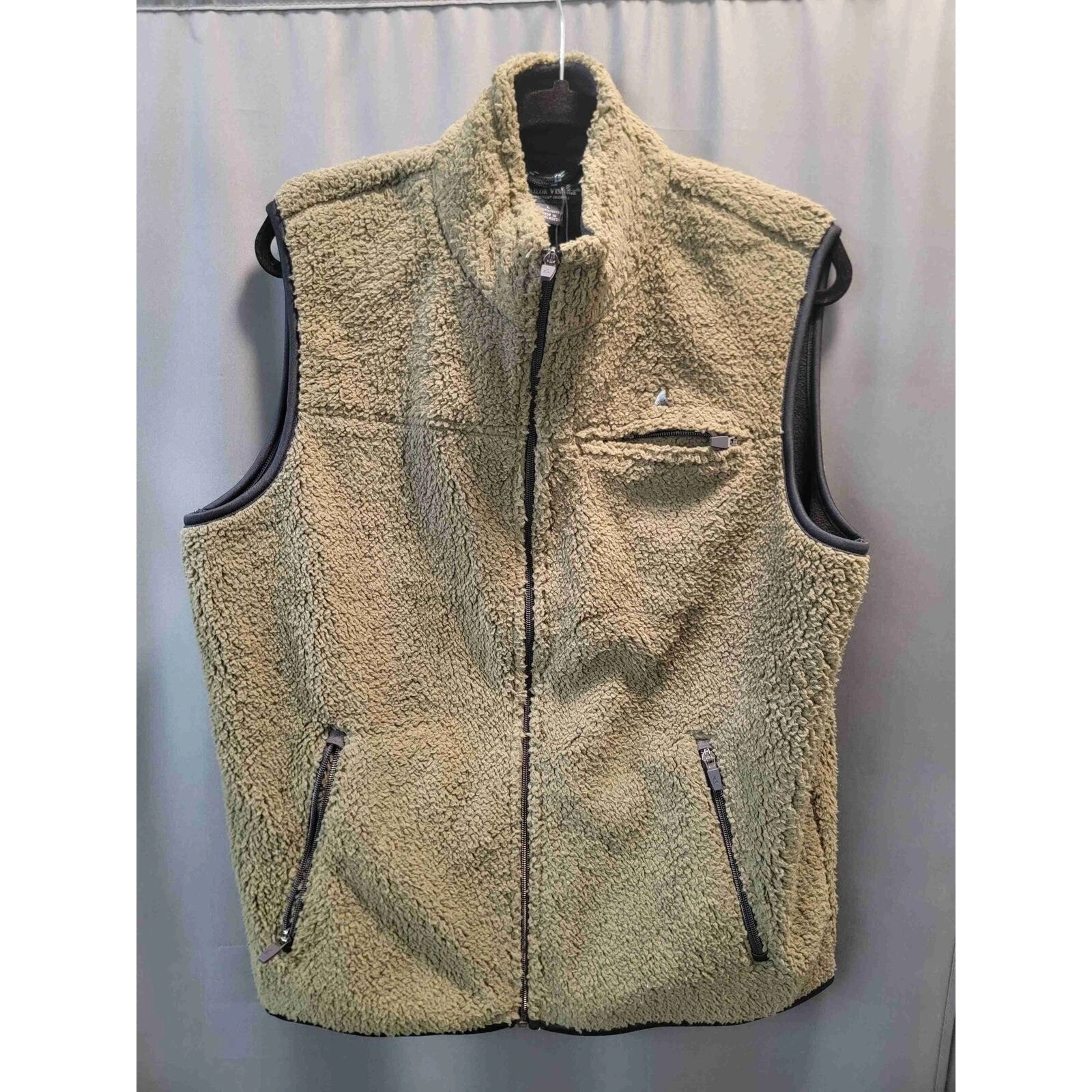 Tailor Vintage mens Green Zipper Closure High Collar Fleece Jacket Size Lrg b54