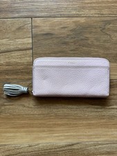 Fossil Blush Pink Leather Zip Around Wallet Tassel Pebbled 100% Leather