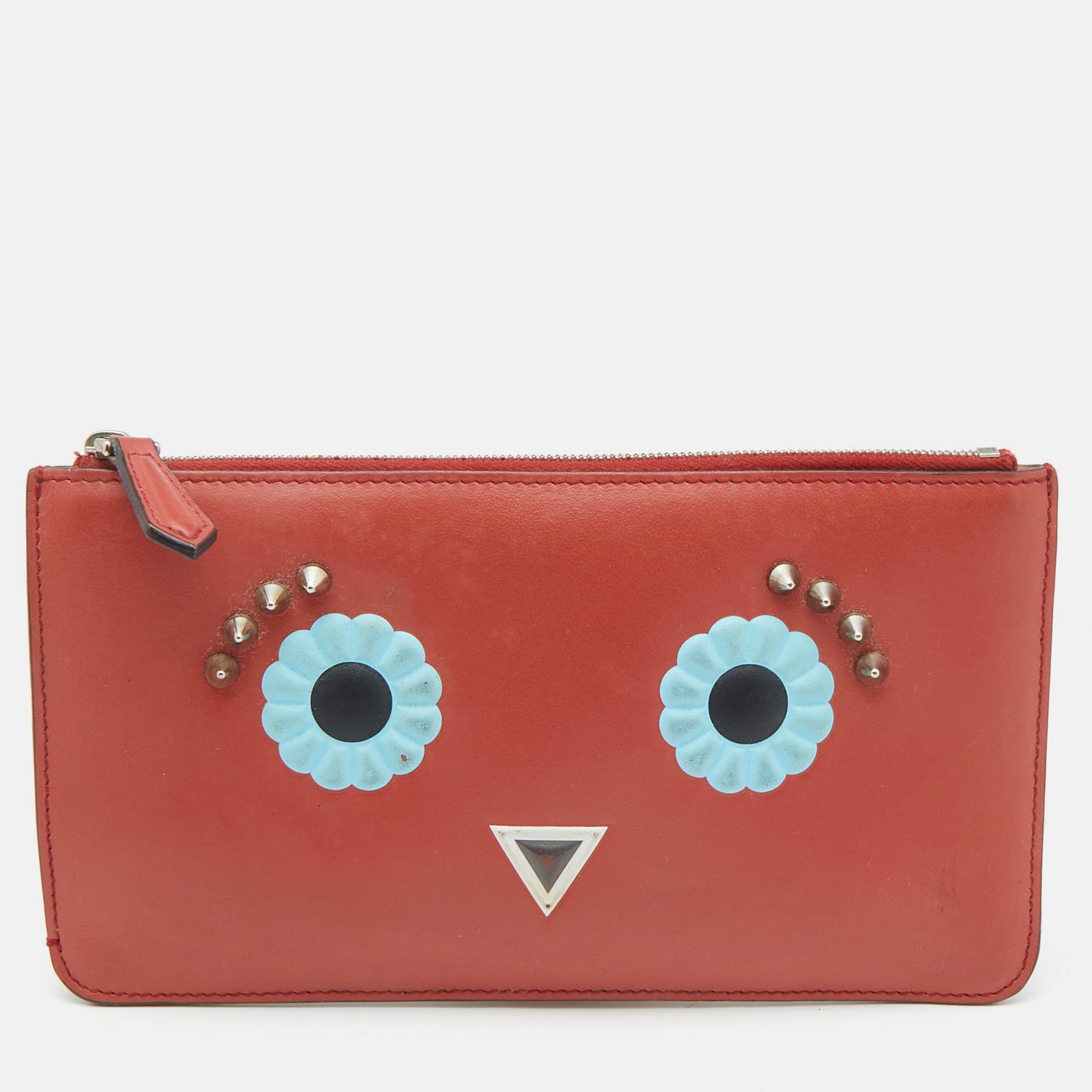 Fendi Brick Leather Zip Pouch in Signature Design