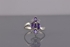 Sterling Silver Purple  White Staggered Cubic Zirconia Wavy Band Ring 925 Sz: 8
