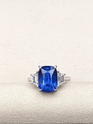 7.39Ct Cushion Cut Natural Sapphire Diamond Wedding Ring 14K White Gold Size 6 7