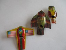 1950's Colorful Tin Litho Whistes - Birds  Airplane. Made in Japan