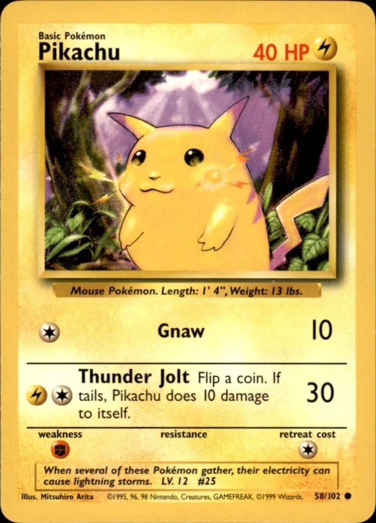 Pikachu Pokémon TCG Individual Trading Card Games Base Set in