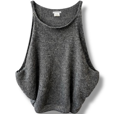 SARAH PACINI GRAY KNIT OVERSIZED TANK TOP ONE SIZE ALPACA WOOL BLEND BOHO FIT
