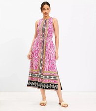 Ann Taylor LOFT Magenta Sunset Palm Cutout Back Midi Pocket Dress sz M NEW NWT