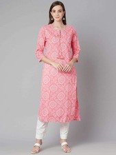 Pink Bandhej Straight Kurta Women Traditional Bandhani Ethnic Indian Kurti 7xl