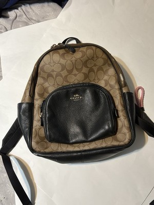 Coach Signature Canvas & Black Leather Backpack Brown Black Gold Hardware NWT Coach Court 5671 IM/Khaki Saddle / Leather Canvas  main image 4