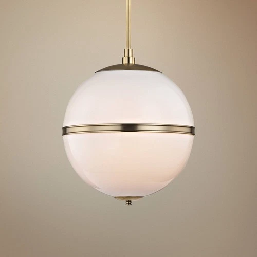 Crystorama Truax 16" Aged Brass and White Acrylic Orb Pendant Light - Picture 1 of 6