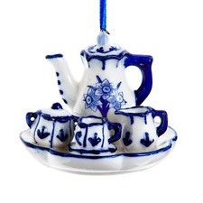 KURT ADLER PORCELAIN DELFT BLUE AFTERNOON TEA CHRISTMAS ORNAMENT J7830 NEW