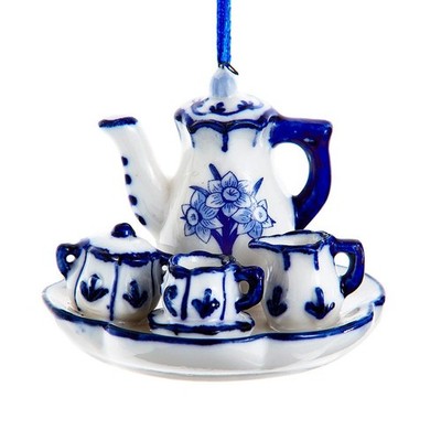 KURT ADLER PORCELAIN DELFT BLUE AFTERNOON TEA CHRISTMAS ORNAMENT J7830 NEW