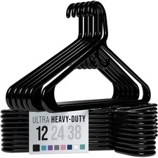 Thick Heavy Duty Hangers Black Plastic Clothes Hangers 12 Pack Great for Co...