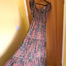 Apricot Multicolour Paisley V-Neck Cap Sleeve Smocked Maxi Dress 14