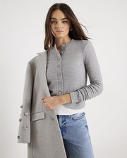 River Island Womens Top Grey Long Sleeve Curved Hem Crew Neck Blouse Ribbed