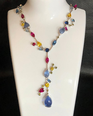 Sterling Silver Multi Gemstone Necklace 925 Lab Created Meli Melo JTV Repro 6147