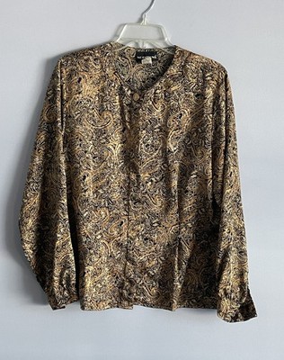 Notations paisley blouse black/gold jewel tone L/S sz 16