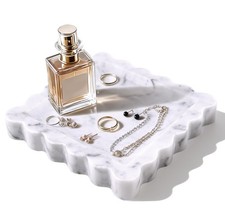 Square Marble Tray with Scalloped Edge, Natural Small Marble Tray for Decorat...