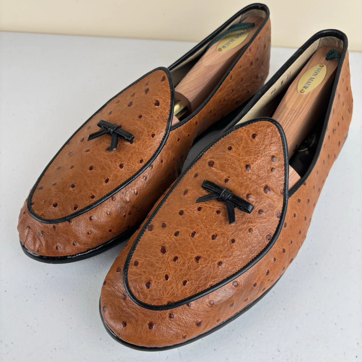 Men\'s Zelli Slip On Loafers Dress Shoes Size 11.5M Brown Genuine Ostrich Claw Animal Print Leather Upper Dress Shoes for Men for sale | eBay main image 2