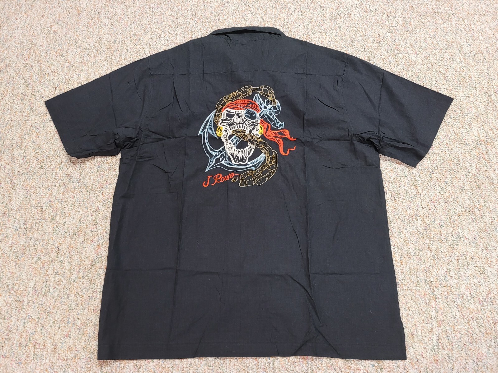 FILA Camicia J Rowe uomo grande nera pirata ricamo scheletro ancora colletto ad anello