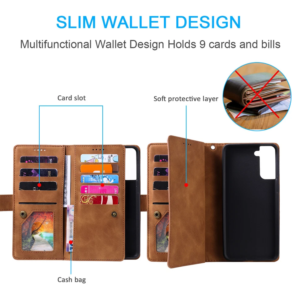 Zipper Leather Wallet Case For Samsung Galaxy S24 Plus S23 Ultra S22 S21 S20 - Image 3 of 4