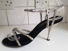 DOLCE & GABBANNA DESIGNER UK 6.5  39.5 WOMENS SILVER BLACK LEATHER HEELS SANDALS