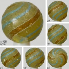 Handmade Banded Lutz Marble, Rare Opaque Custard Base 25/32 in Collectible S1292