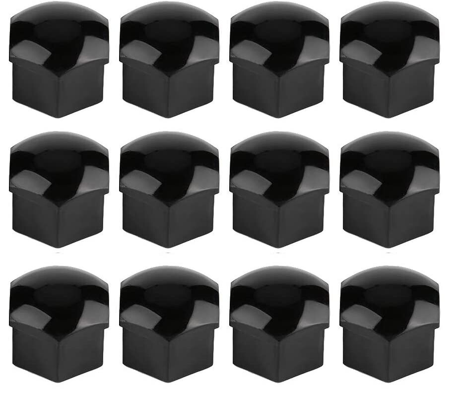 17mm Black Gloss Alloy Wheel Nut Bolt Covers Caps Universal Set For Any