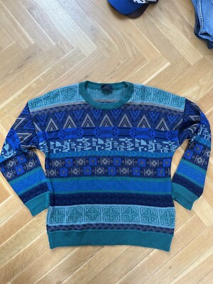 Rare Vintage Via Willi Bogner Knit Sweater Made In West Germany L Crazy Pattern
