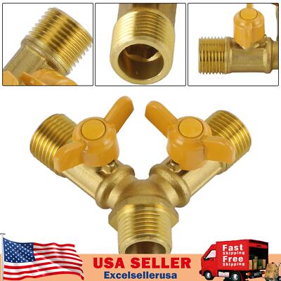 3 Way Shut off Ball Valve 1/2'' Hose Barb Y Shaped Valve 2 Switch Brass Fitting