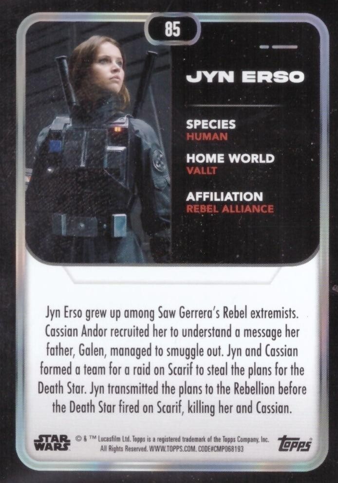 85 - Jyn Erso (2023 Topps STAR WARS - Sequel Trilogy) NM+ Card | eBay