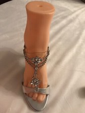 Touch Ups Silver Acrylic Crystals Dressy Strappy Sandals 3.5  Heels - 8.5M NEW 