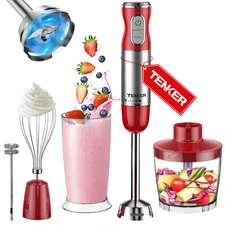 TENKER 5in1 Immersion Blender 30 Speed Electric Powerful Hand held Baby food Red