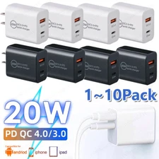  Dual Ports 20W PD USB C Wall Charger Fast Quick Charge QC 3.0 Power Adapter Lot