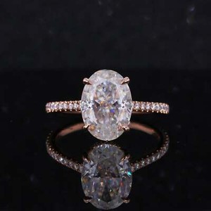 Authentic 3.00 Carat Oval Cut Moissanite Four Claw Engagement Ring 14K Rose Gold Plated