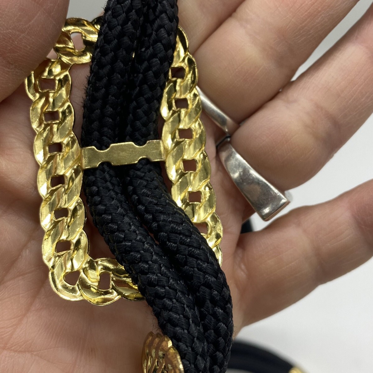 Vintage GUTOS Gold tone Accents Black Rope Belt WEST GERMANY  display picture 2
