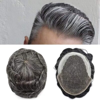 US Mens Toupee Hairpiece French Lace Front Hair System Replacement PU Skin Mens