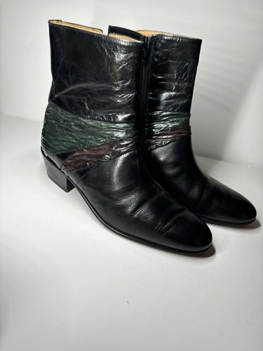 Vintage Italian Ankle Boots Men’s 8 M Black Zip Boots Made in Italy
