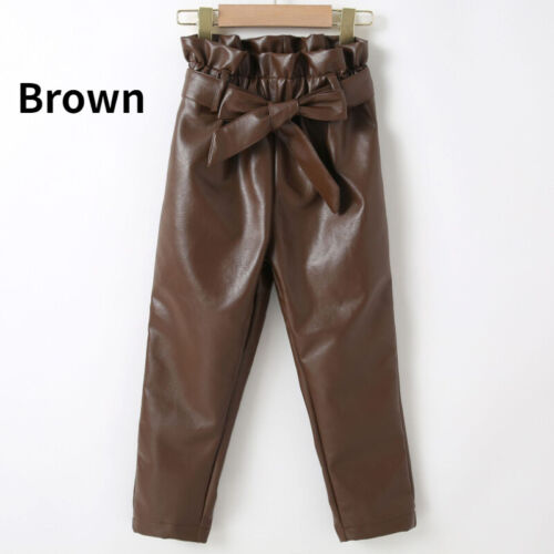 Toddler Girls Faux Leather Pant with Belt High Waist Thick Stretchy Trousers - Picture 17 of 19
